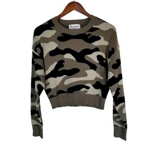 No Boundaries Camo Sweater Crop Top Long Sleeve Knit Crew Neck Womens M 8‎ 10